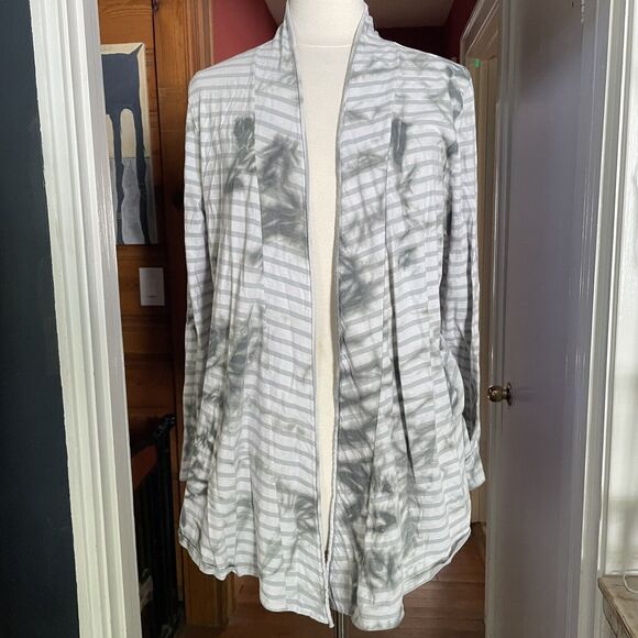 Pure Jill Size XL Tie Dye Striped Gray Cotton Comfy Open Front Cardigan Sweater - Picture 1 of 7